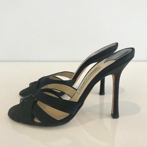 JIMMY CHOO BLACK SILK SATIN SLIDE SANDALS SIZE IT 38 / US 8 - Picture 7 of 16